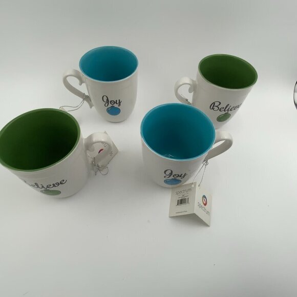 Spectrum Designz Large Christmas Mugs Believe & Joy 16oz Joy & Happy Set Of 4 - Picture 7 of 9